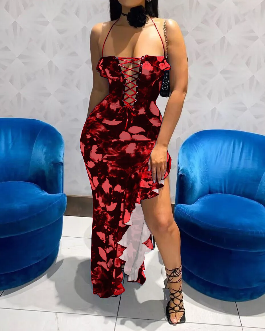 Irregular Sexy Hollow Backless Dresses Women Fashionable High Waist Slit Printed Long Dress Elegant Sleeveless Evening Dresses 10 Irregular Sexy Hollow Backless Dresses Women Fashionable High Waist Slit Printed Long Dress Elegant Sleeveless Evening Dresses