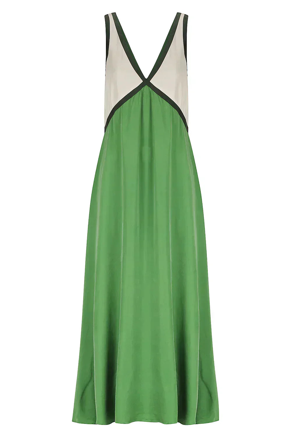 Contrast Panel Deep V-Neck Sleeveless Flowy Maxi Dress