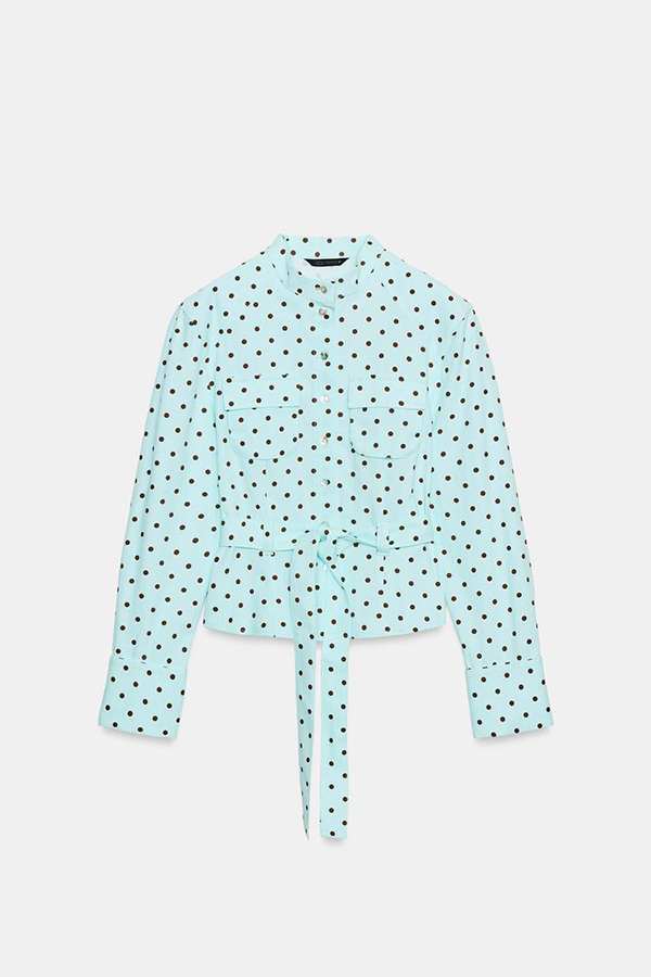 Trisha Linen Blend Polka Dot Stand Neck Belted Jacket and Low-Rise Pocket Mini Shorts Set
