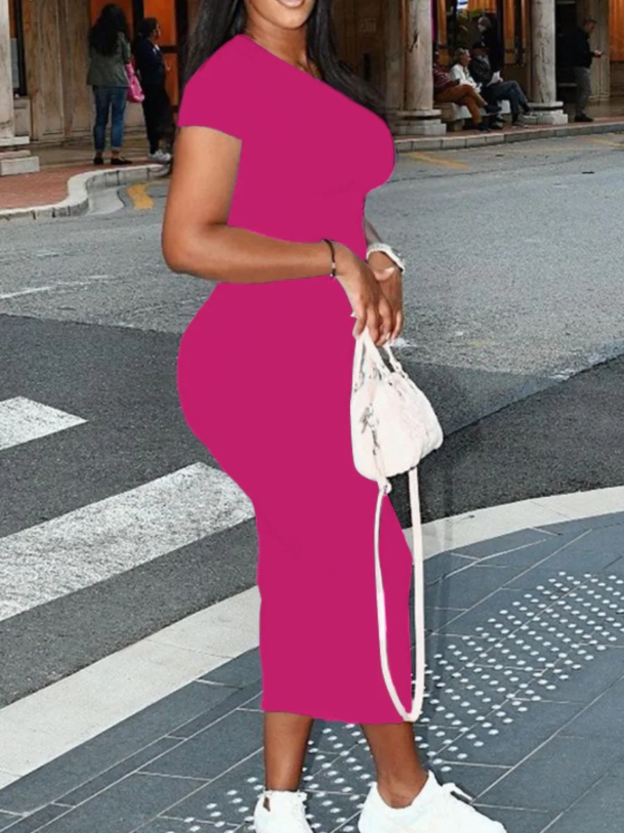 Summer Round Neck Bodycon Dress Women Slim Pencil Wiggle Cocktail Party Dress