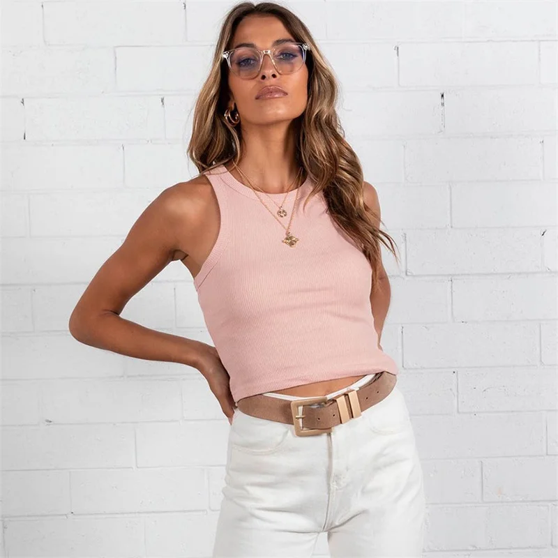 Ootddress Summer Cotton Sleeveless Vest For Women White Top Knit Ribbed Casual Tank Tops Female High Streetwear Cropped Top Camis