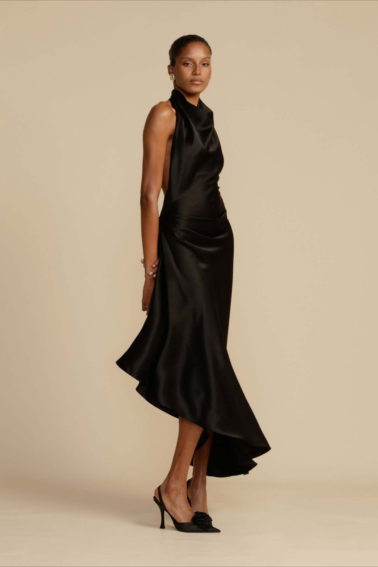 Satin Slit Backless Dress