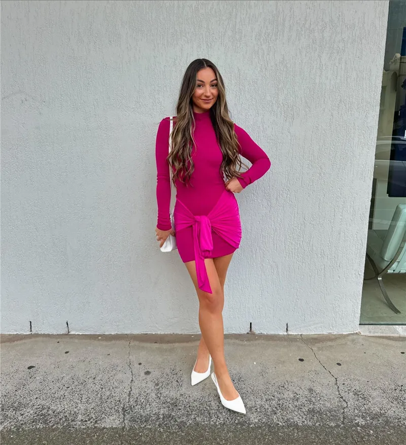 3OTUzNzI1OQ%3D%3D.jpg Ootddress Turtleneck Long Sleeve Sexy Mini Dress For Women Autumn Fashion Ruched Draped Slim Fit Dress Ladies Elegant Dress
