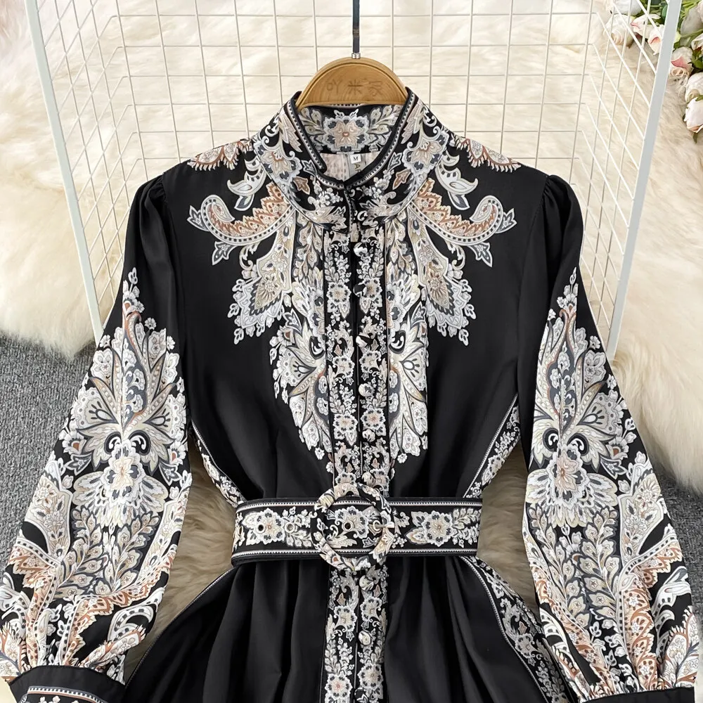 Women Vintage Long Dress Fashion Print A-line Ruffled Elegant Floral Party Dresses Ladies Long Sleeve Casual Long Robe Vestidos 22 Women Vintage Long Dress Fashion Print A-line Ruffled Elegant Floral Party Dresses Ladies Long Sleeve Casual Long Robe Vestidos