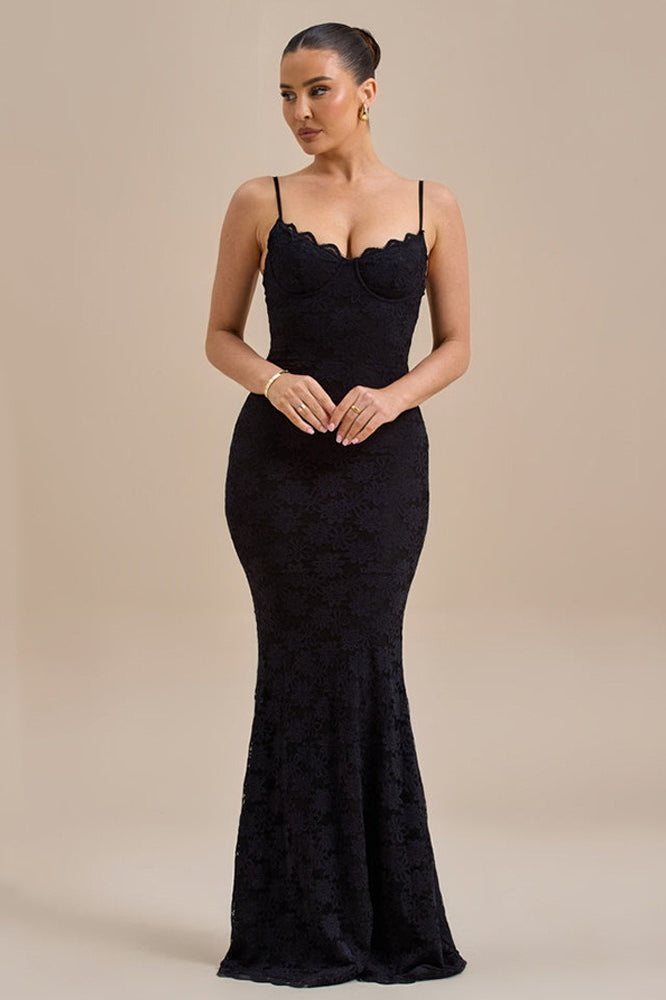 Lace Spaghetti Strap Sweetheart Corset Mermaid Maxi Dress