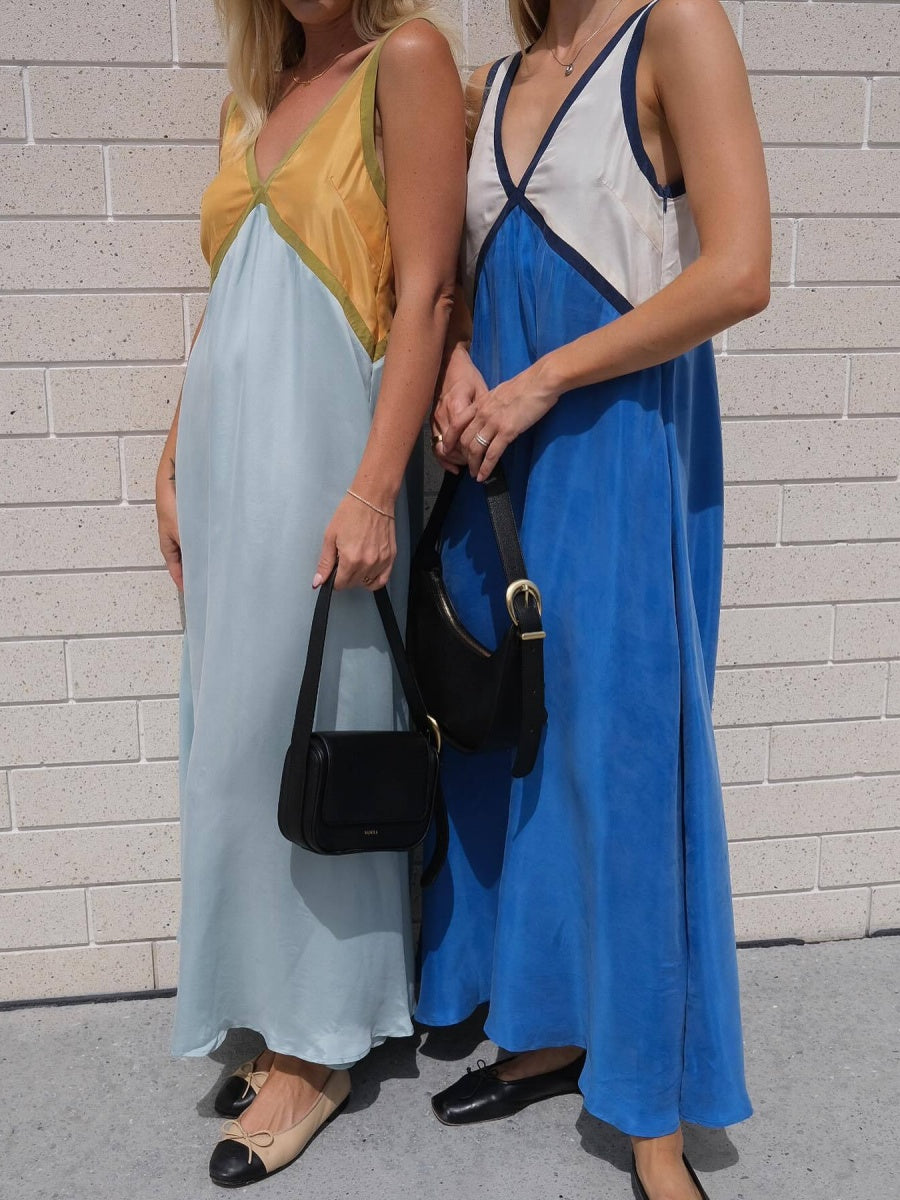 V-neck Sleeveless Color-blocked Maxi Dress