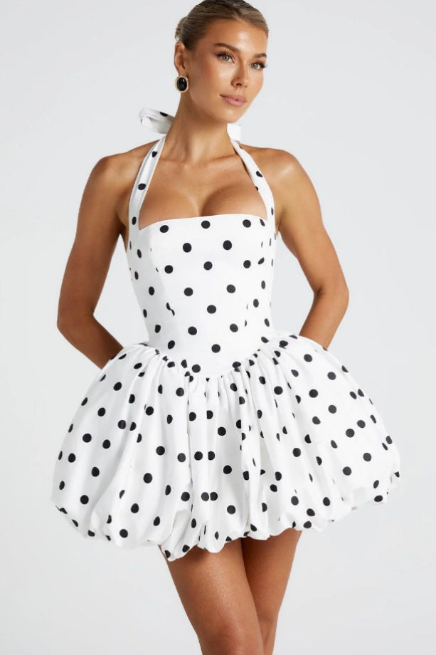 Halter Tie Bow Puffy Tulle Hem Mini Dress