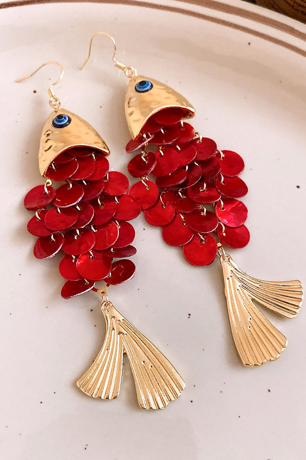 Fish-shaped Shell Tassel Ear Hooks