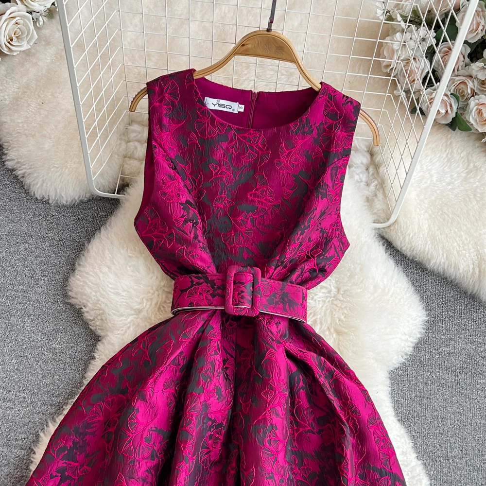 Women Vintage Floral Dresses Summer Slim A-line Sleeveless Party Dresses Ladies Elegant O-neck Casual Midi Dress Vestidos