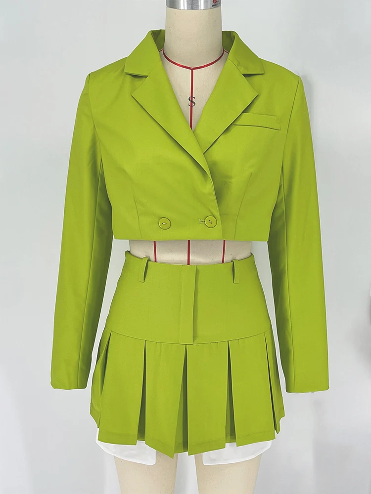 Ootddress 2025 Fall Women Blazer Suit Two Piece Sets Turn-down Collar Blazers Tops And Pleated Skirts Femme High Street Y2K Outfits