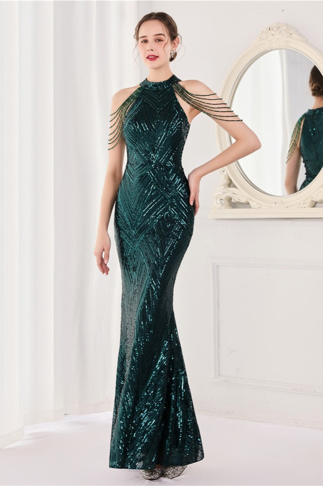 Sequin Halter Mermaid Maxi Dress
