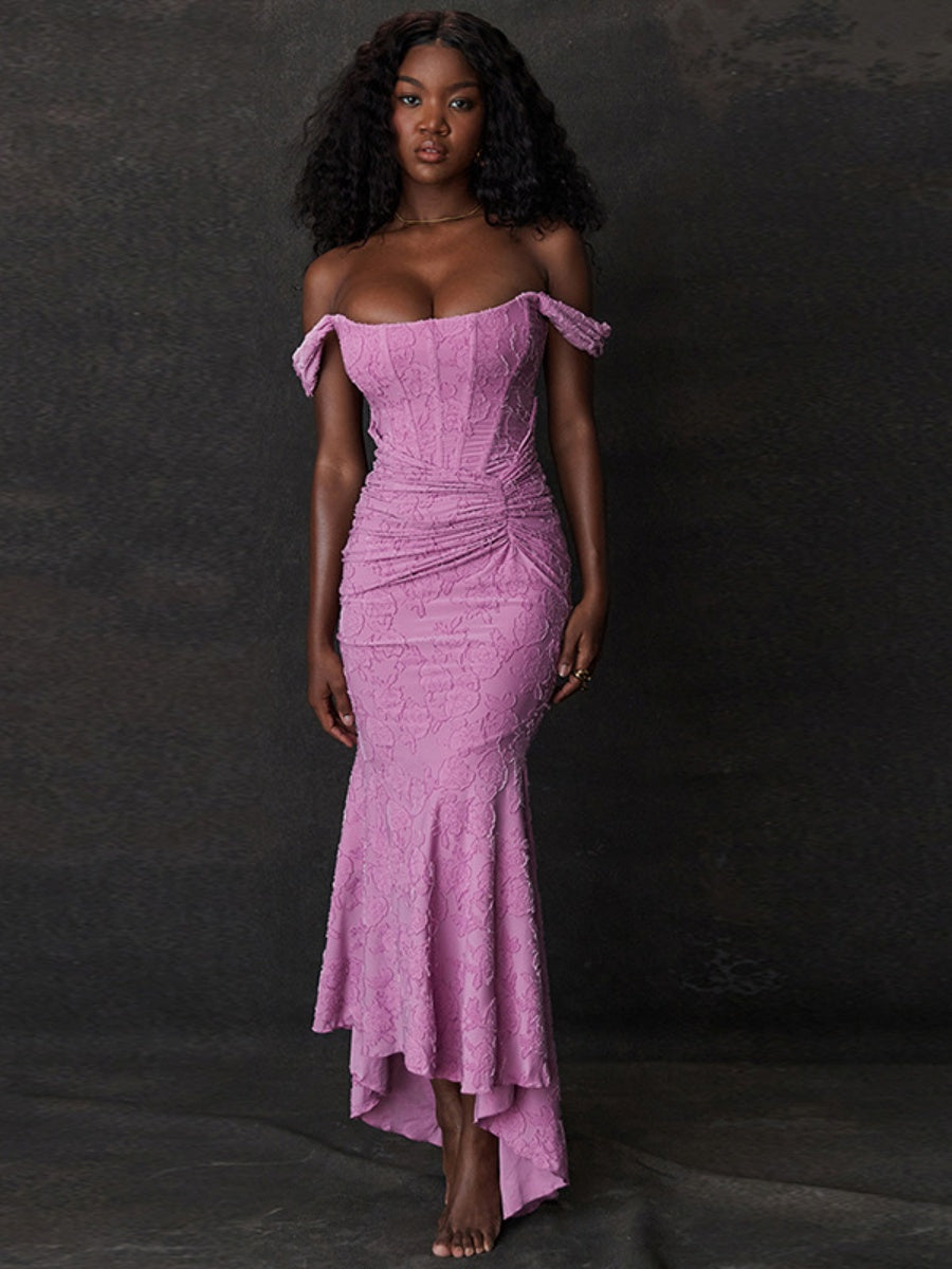 Sleeveless Solid Color Off-shoulder Sleeveless Fishbone Waist Dress