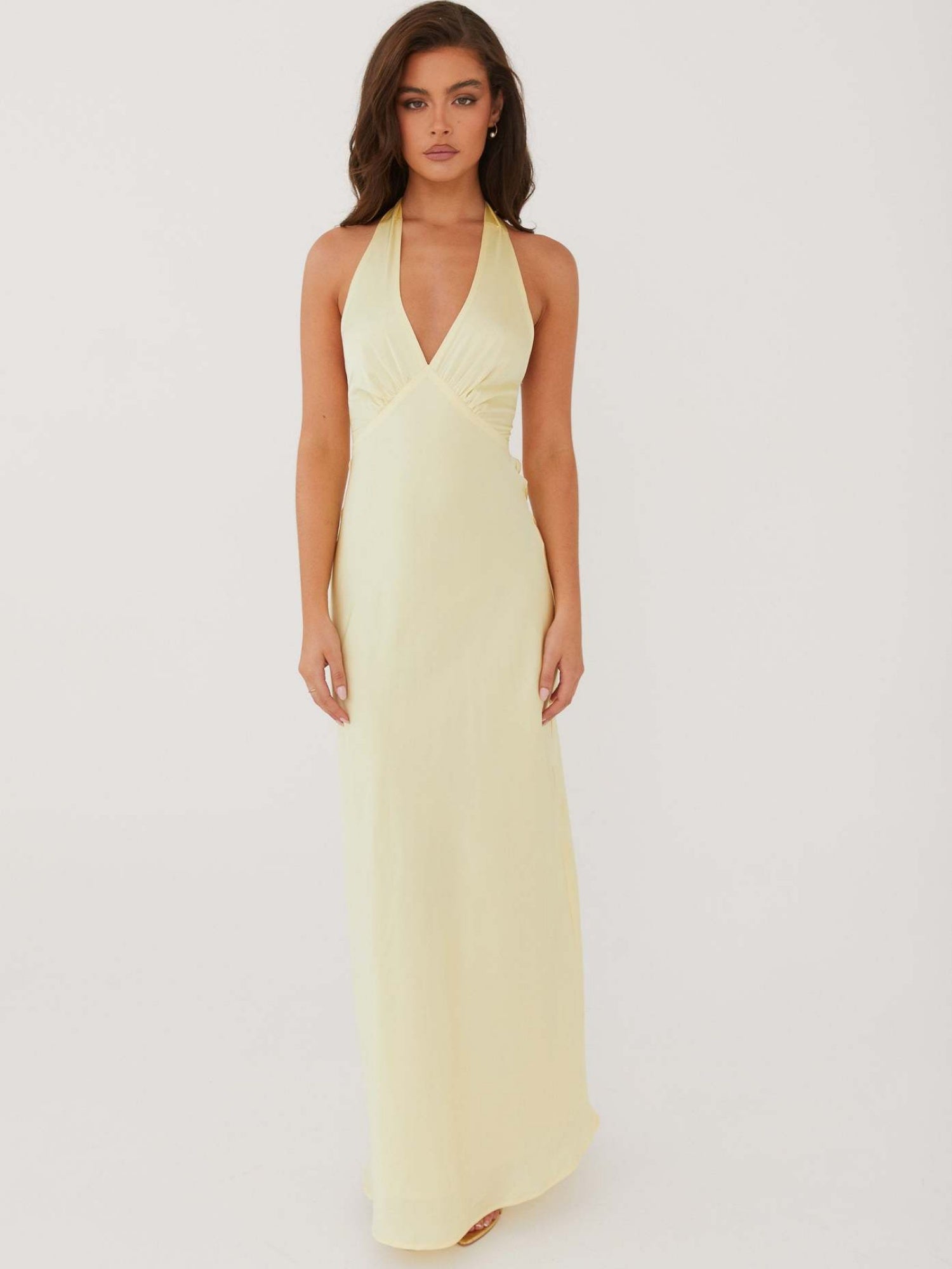 Satin V-neck Halter Neck Backless Strappy Maxi Dresses