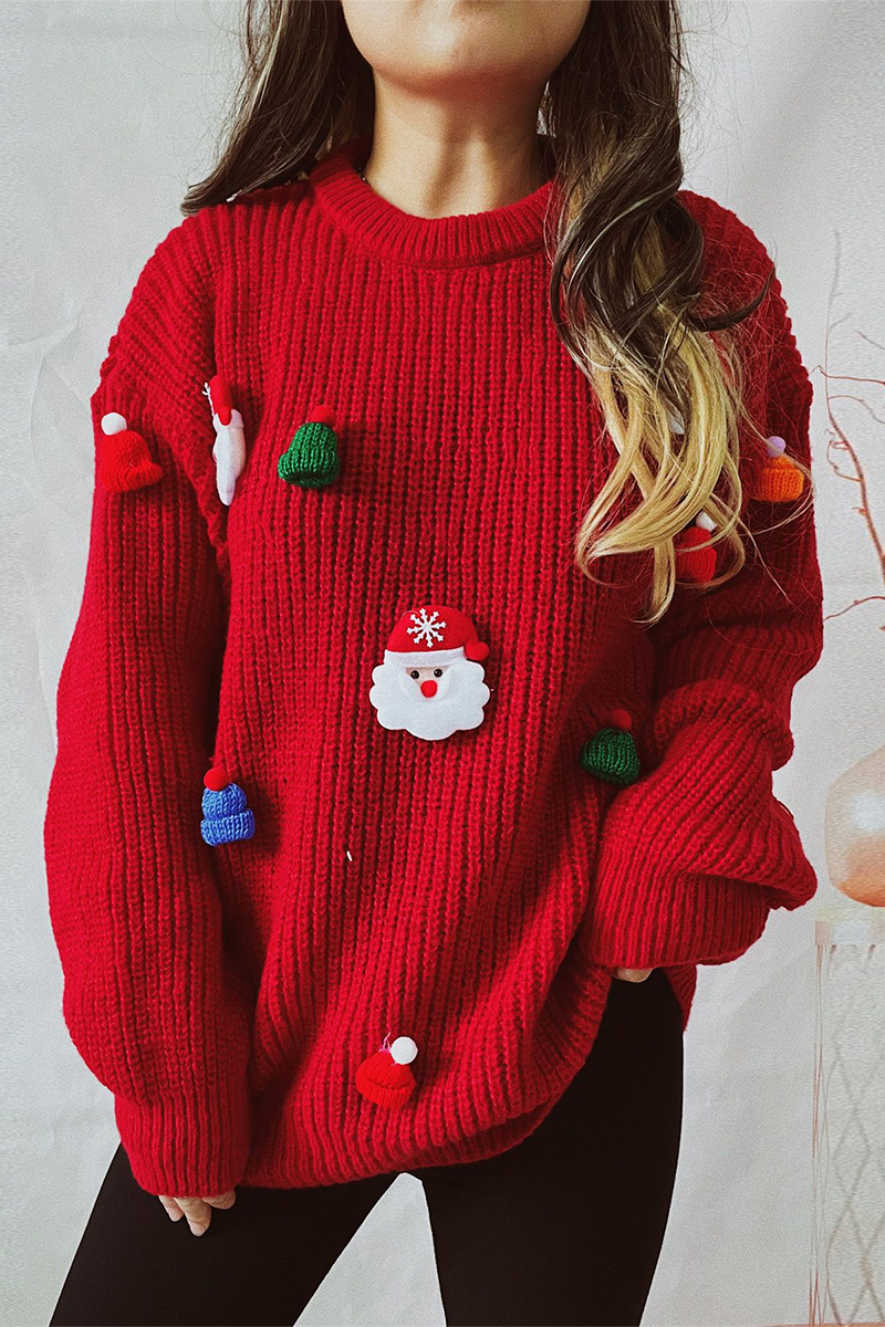 Casual Santa Claus Christmas Tree Patchwork Weave O Neck Sweaters Casual Santa Claus Christmas Tree Patchwork Weave O Neck Sweaters