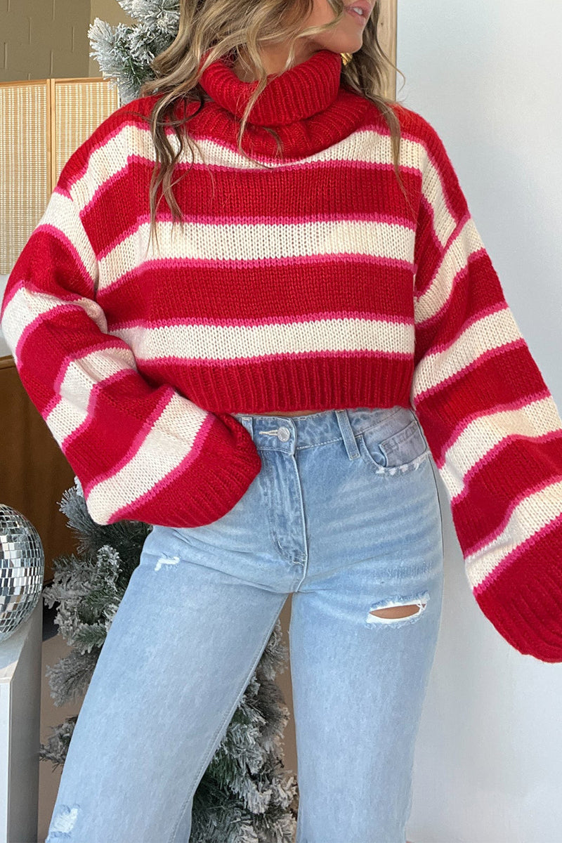 Casual Stripe Weave Contrast Turtleneck Sweaters Casual Stripe Weave Contrast Turtleneck Sweaters