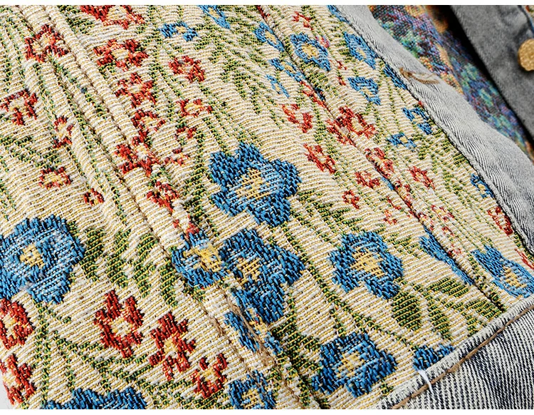 Stylish Autumn Denim Jacket with Jacquard Embroidery and Peter Pan Collar for Women-vestes novas