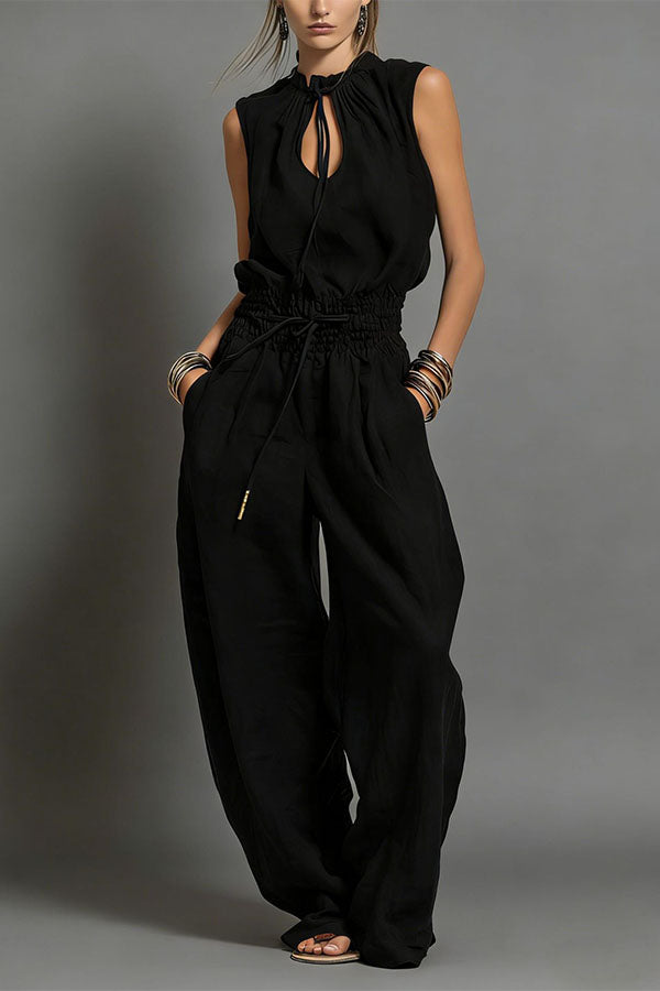 Chic Sleeveless Top and High-Waisted Wide-Leg Pants