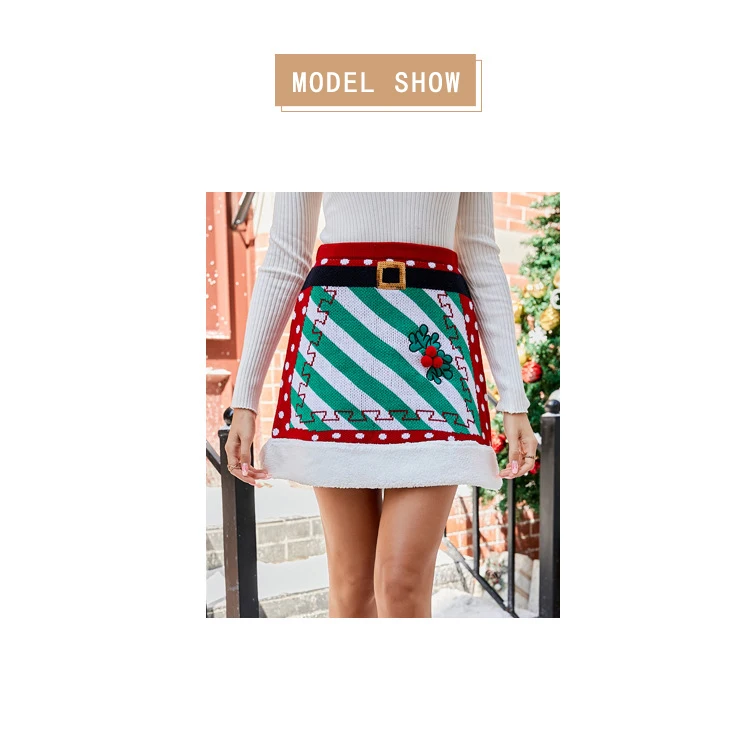Ootddress New Winter Knitted Skirts Women 2025 Christmas Clothes High Waist Embroidered Mini Skirt Boho Floral Pencil Skirt