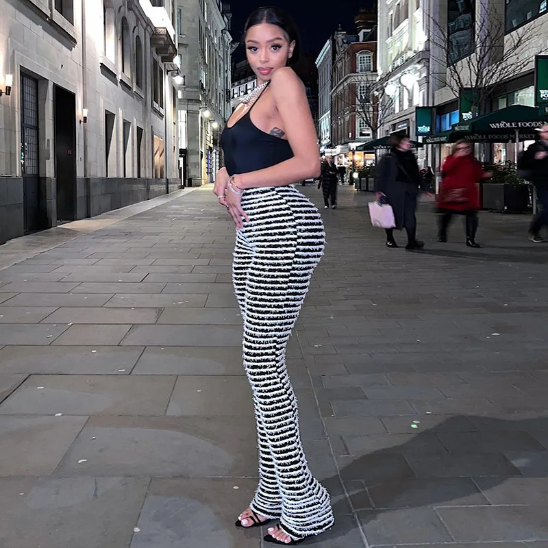 Ootddress New Stacked Leggings Pants Ladies Casual Contrast Color Black And White Sweatpants Y2k Streetwear Hem Flare Women's Pants