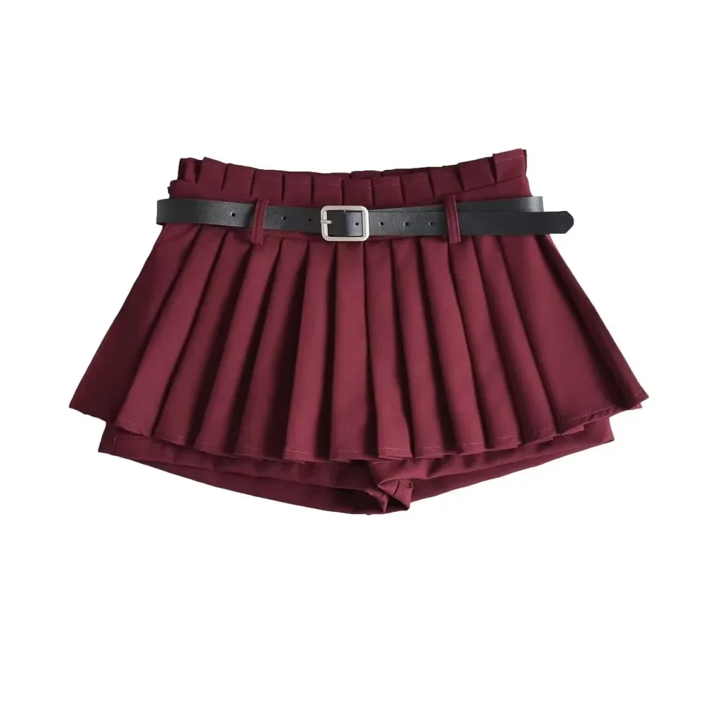 Ootddress Low Waist Slim Mini Pleated Skirt For Women 2025 Summer Casual Black Belt Skirts Babes Fashionable Solid Une Jupe Ligne