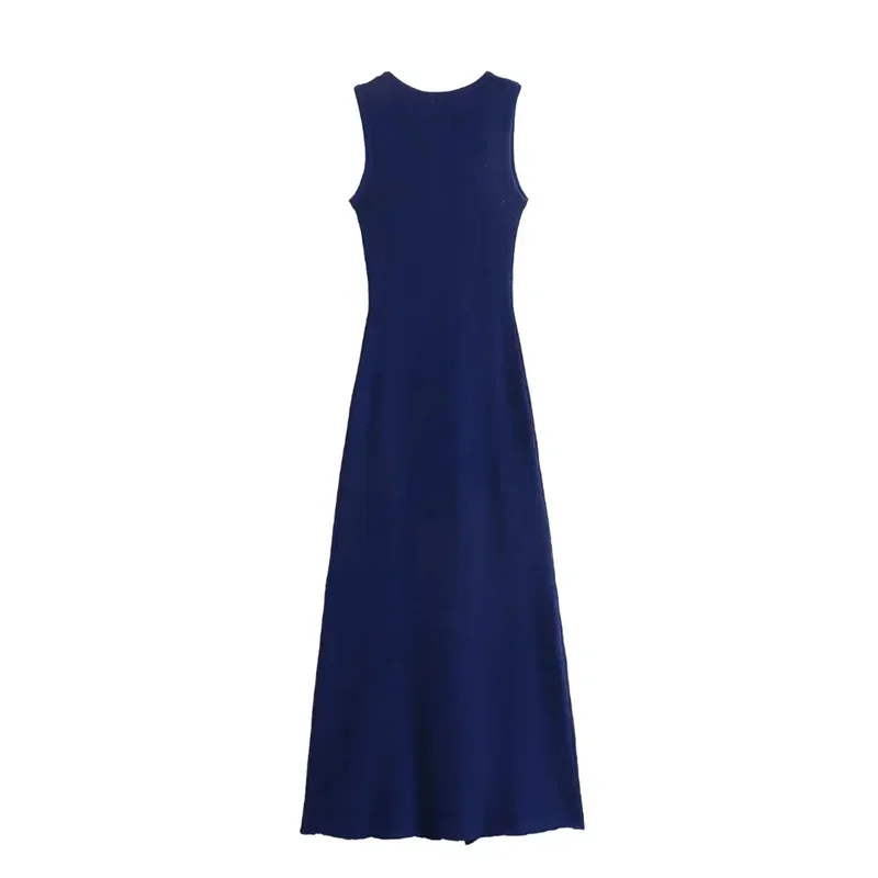 Ootddress Knit Ribbed Cardigan Maxi Dress Female High Waist Slim Pocket Sleeveless Elegant Party Dress Women's Knitwear Long Dress