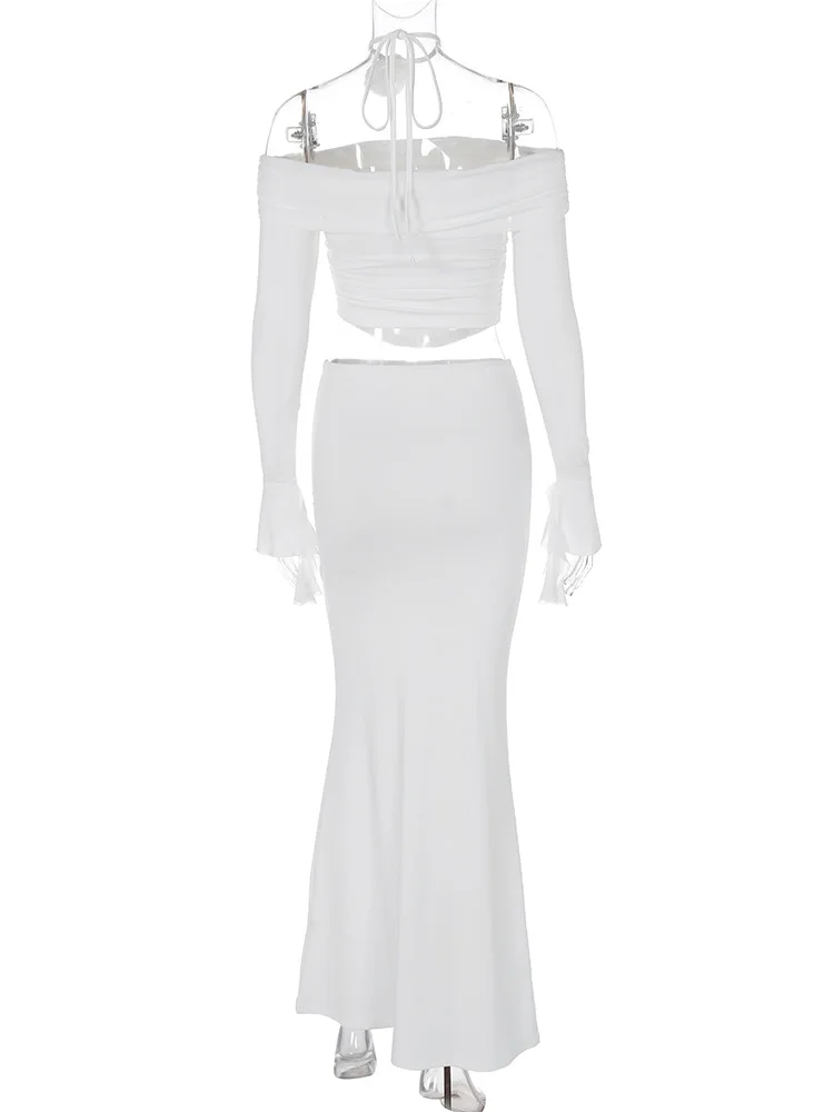 Ootddress Winter New Sexy Long Sleeved Half Skirt Set For Woman 3D Flower Slim Tight Long Skirt Party Evening Dress Two Piece Set 40 Ootddress Winter New Sexy Long Sleeved Half Skirt Set For Woman 3D Flower Slim Tight Long Skirt Party Evening Dress Two Piece Set