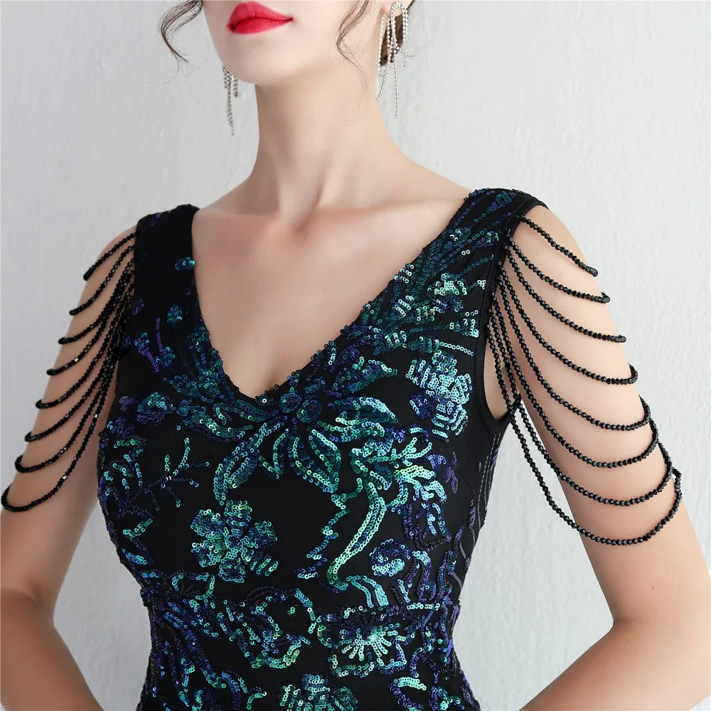 Sexy V-neck Sleeveless Dress with Stones and Crystals Fashion Sequins Tassel Elegant Women Party Dresses High Waisted Long Dress 44 103A0955.jpg