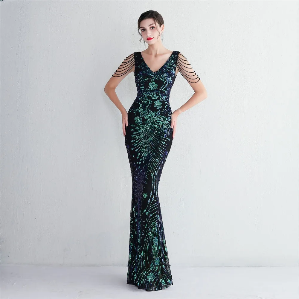 Sexy V-neck Sleeveless Dress with Stones and Crystals Fashion Sequins Tassel Elegant Women Party Dresses High Waisted Long Dress 36 103A0925.jpg