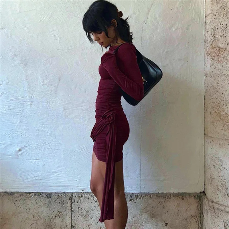 Ootddress Floral Fashion Pleated Mini Dress For Women Slim High Waist Solid Casual Autumn Sexy Dress Female Bodycon Dress New 8 Ootddress Floral Fashion Pleated Mini Dress For Women Slim High Waist Solid Casual Autumn Sexy Dress Female Bodycon Dress New