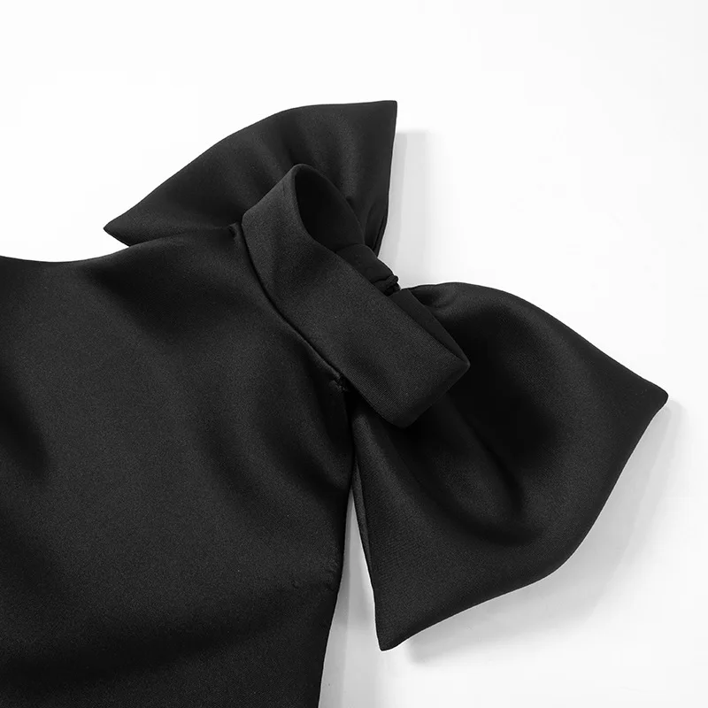 Ootddress Big Backless Bow Dress For Women Slim Pleated Sexy Sleeveless Solid Splice Halter Neck Evening Party Mini Dress Female