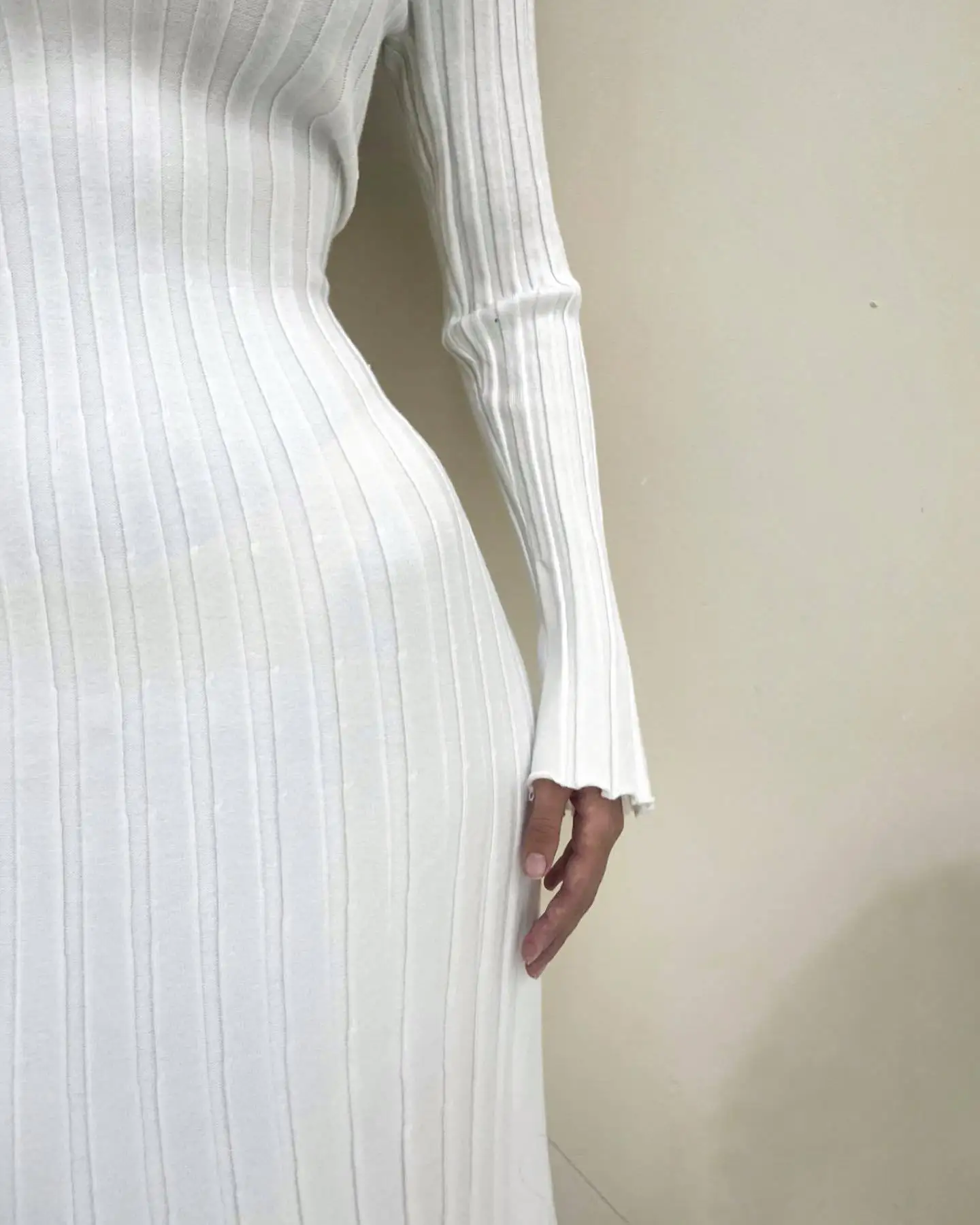 Ootddress Black Autumn Knitwear Maxi Dress Women's Ribbed Loose Patchwork Fashion High Waist Solid Dress Femal Bodycon Knit Dress