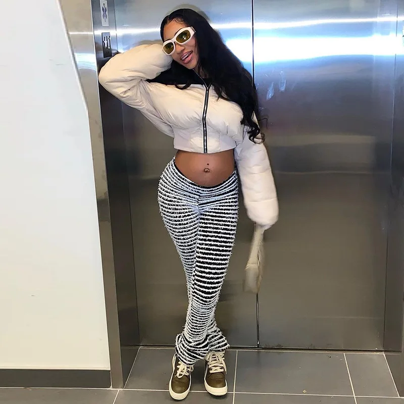 Ootddress New Stacked Leggings Pants Ladies Casual Contrast Color Black And White Sweatpants Y2k Streetwear Hem Flare Women's Pants