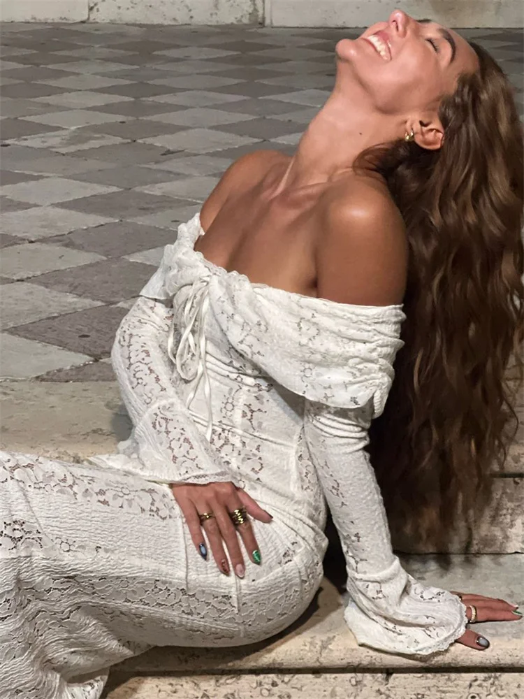 Ootddress Autumn Lace Off-Shoulder Long Dress For Women See-Through Printed Lace-Up High Waist Luxury Female Elegant Party Dress New 47 Ootddress Autumn Lace Off-Shoulder Long Dress For Women See-Through Printed Lace-Up High Waist Luxury Female Elegant Party Dress New