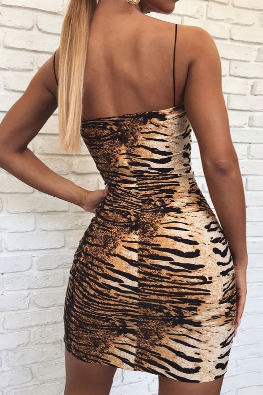 Print Spaghetti Strap Square Neck Bodycon Mini Dress