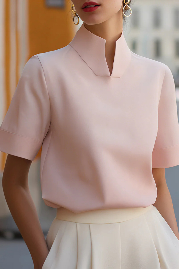 Stylish Stand-up Collar Short-sleeved Casual Chinese-style Shirt