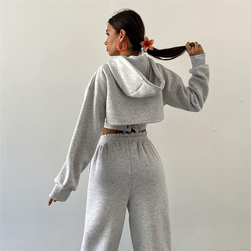 Ootddress Lace Up Pants Sets Women Slim Solid Splice Tank Tops Woman Long Sleeve Short Hoodies And Pant Suits Women Outfits Winter