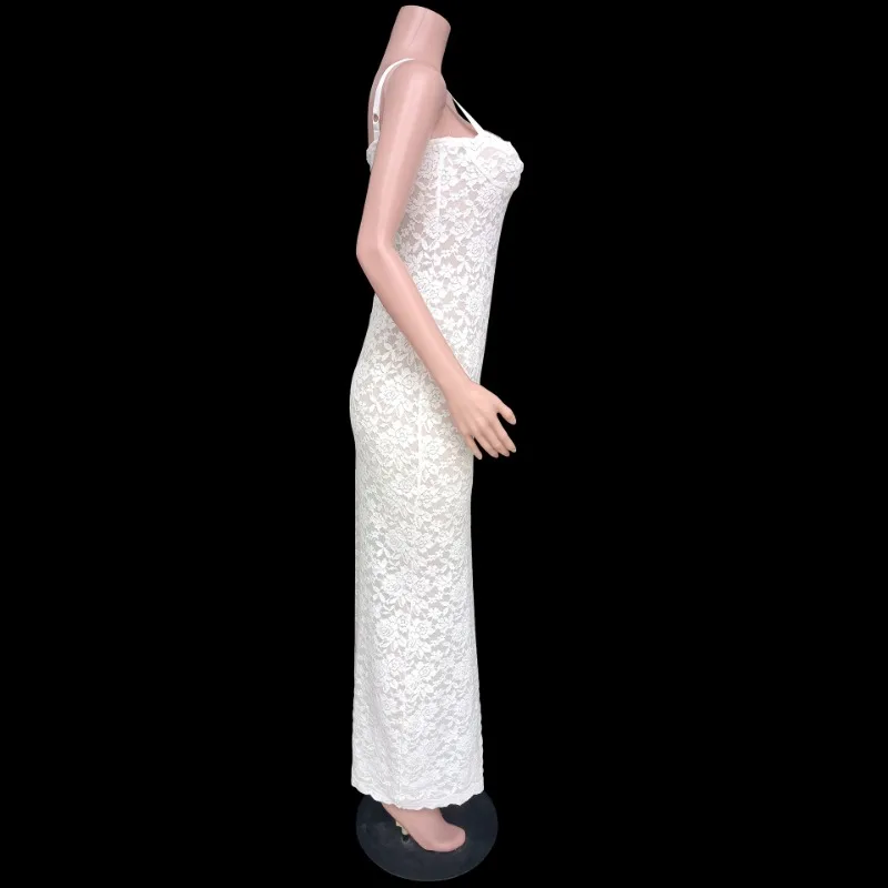 Ootddress Lace Black Dress Female Slim Hollow Out Spaghetti Backless Dress Elegant Party Evening Gown Split Women Maxi Dress Summer