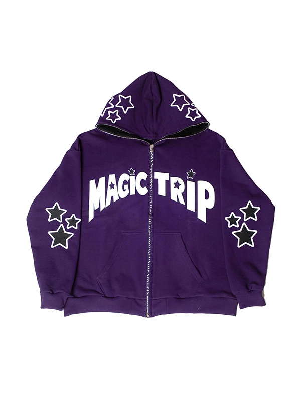 Letter Star Print Contrast Color Oversized Hoodie