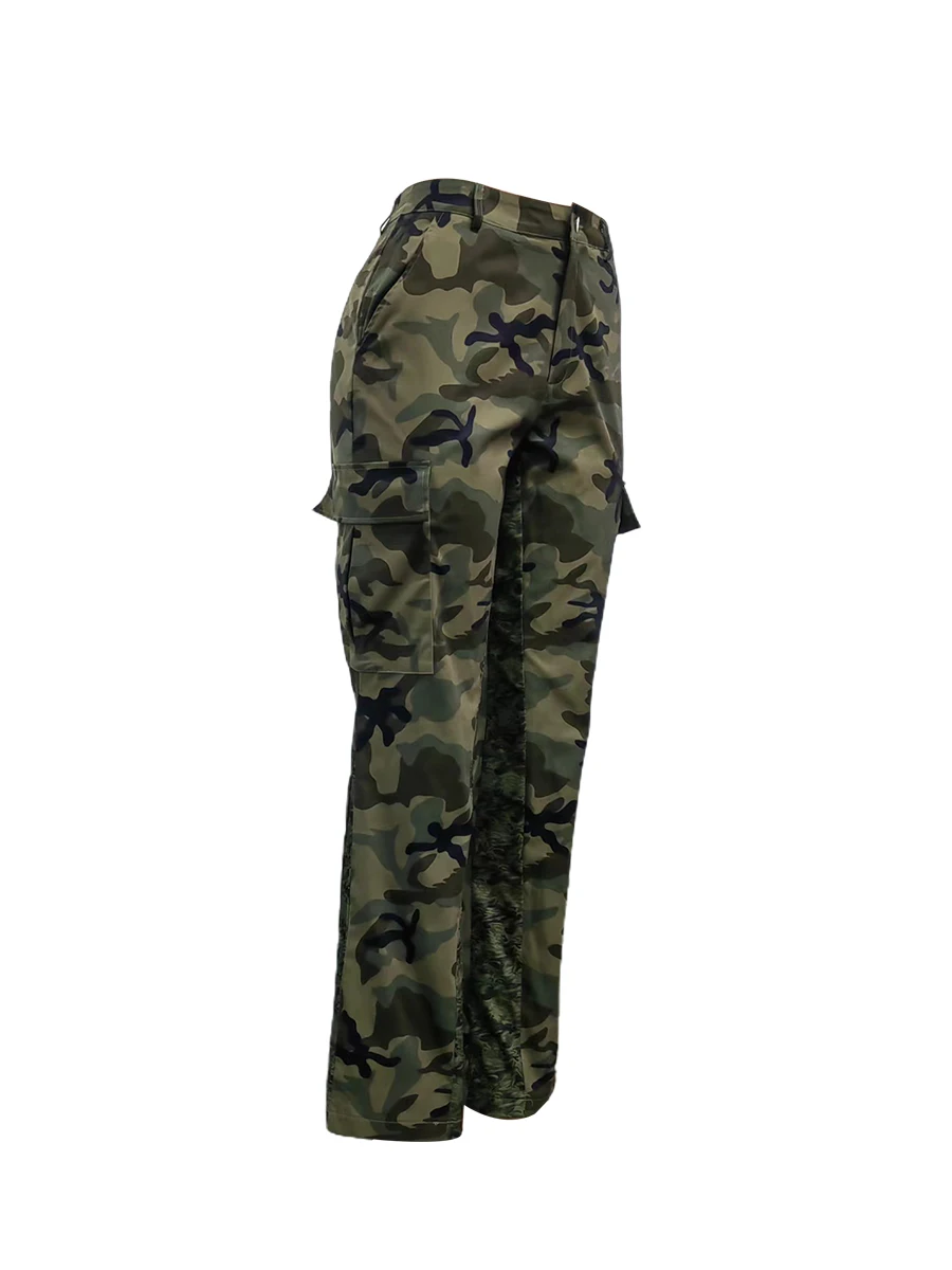 High Waist Camo Multicolor Cargo Pants XS-5XL Street Casual Side Pocket Camouflage Women Streetwears Straight Lady Trousers