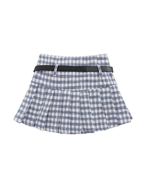 Plaid Pleated With Star Belt Mini Skirts