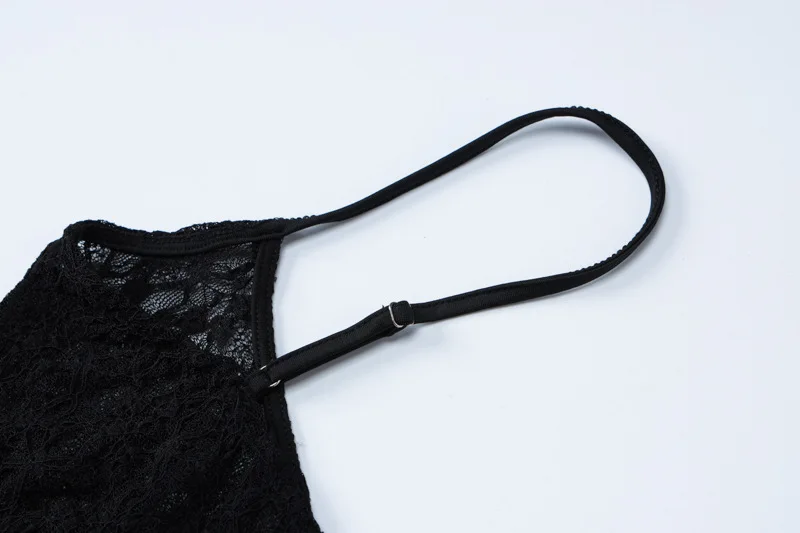 Fantoye Sexy See Through Lace Women Dress Black Spaghetti Strap Print Floral Dress Female 2025 Summer New Elegant Party Clubwear