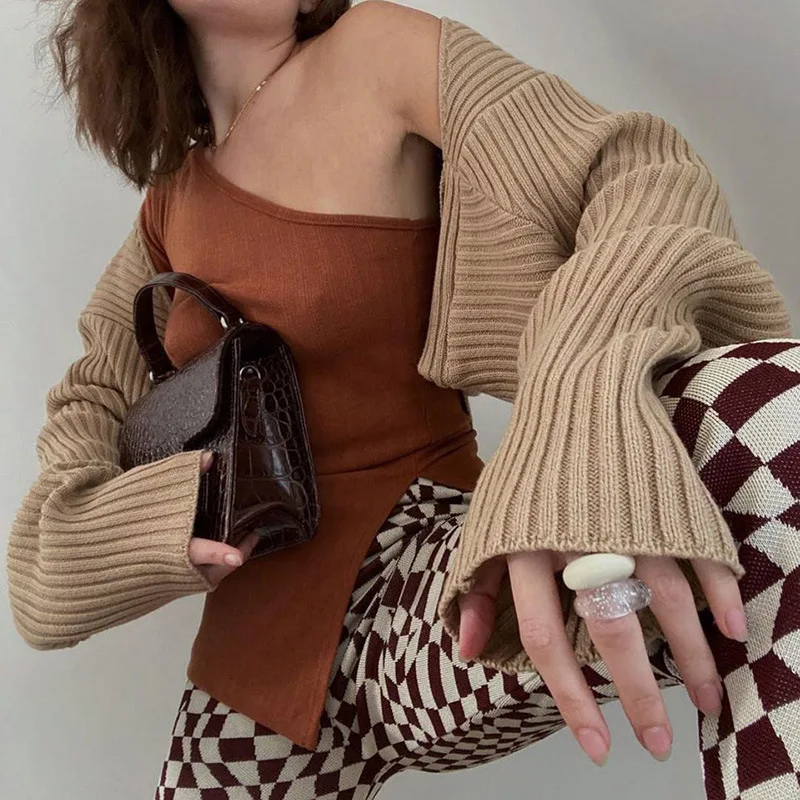 Ootddress White Women Sweater Shrugs Cropped Top Full Lantern Sleeve Knitwear Pullover Sexy Summer High Street Outwear 2025 Spring 25 Ootddress White Women Sweater Shrugs Cropped Top Full Lantern Sleeve Knitwear Pullover Sexy Summer High Street Outwear 2025 Spring