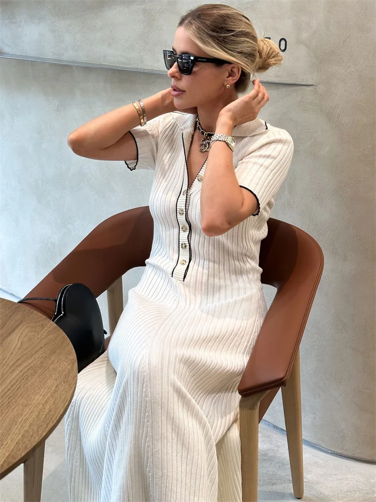 Ootddress Knitted Rib Slim Maxi Dresses For Women High Waist Casual Loose Dress Women's Autumn Elegant Temperament Long Dress Femme