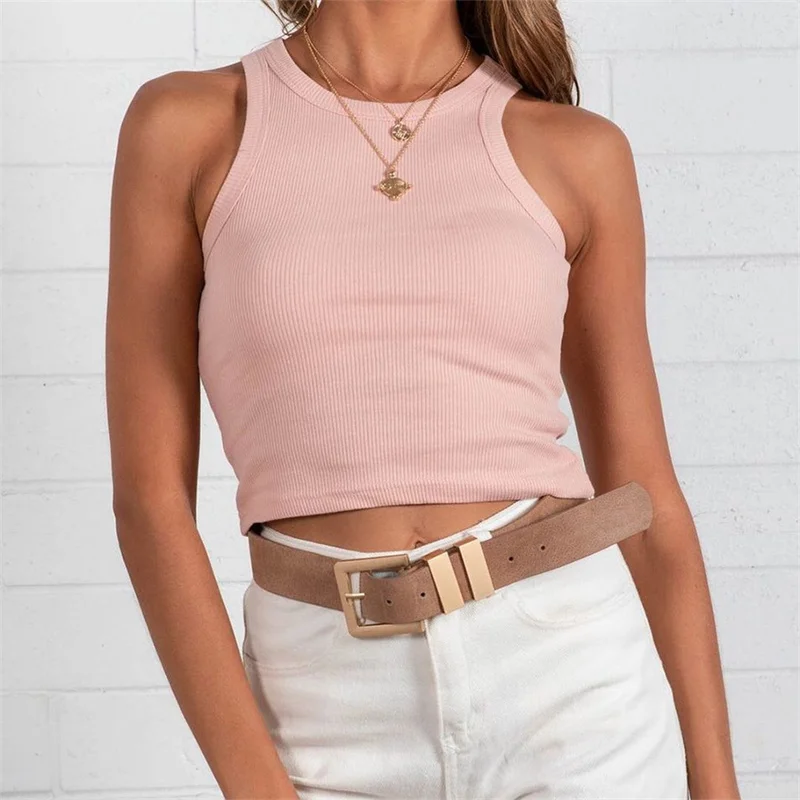 Ootddress Summer Cotton Sleeveless Vest For Women White Top Knit Ribbed Casual Tank Tops Female High Streetwear Cropped Top Camis