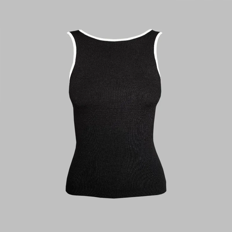 Ootddress Casual For Women Contrast Y2k Top Vest Backless Patchwork Pullover Top Slim Sheer Tracksuit Summer Cute Female Tank Top