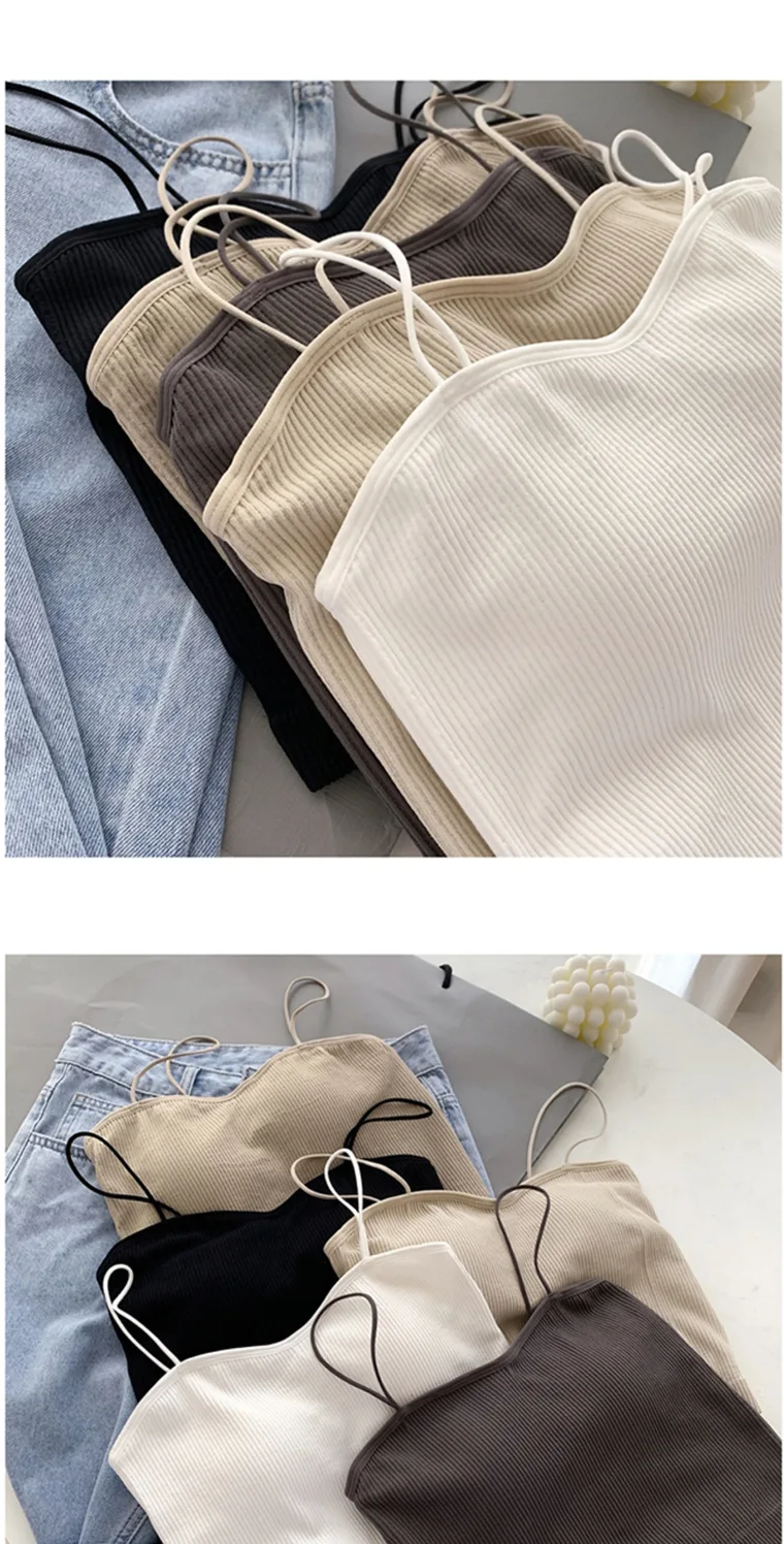 Ootddress Women Spaghetti Strap Tank Top Summer Casual Basic Sleeveless White Corset Top Streetwear Short Ribbed Knit Vest 2025