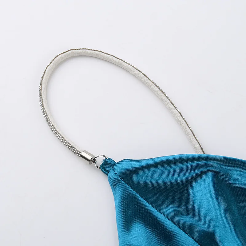 Ootddress Sexy Spaghetti Strap New Bag Buttocks Long Dress Sexy Suspender Slit Dress Diamond Shoulder Strap Party Nightclub Dress
