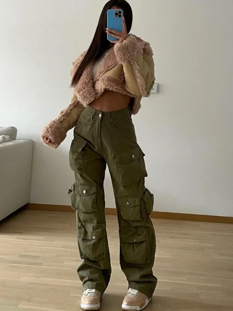 Ootddress Multiple Pockets Cargo Pants For Women Loose High Waist Fashion Sweatpants Women's Baggy Streetwear Pant Woman Trousers