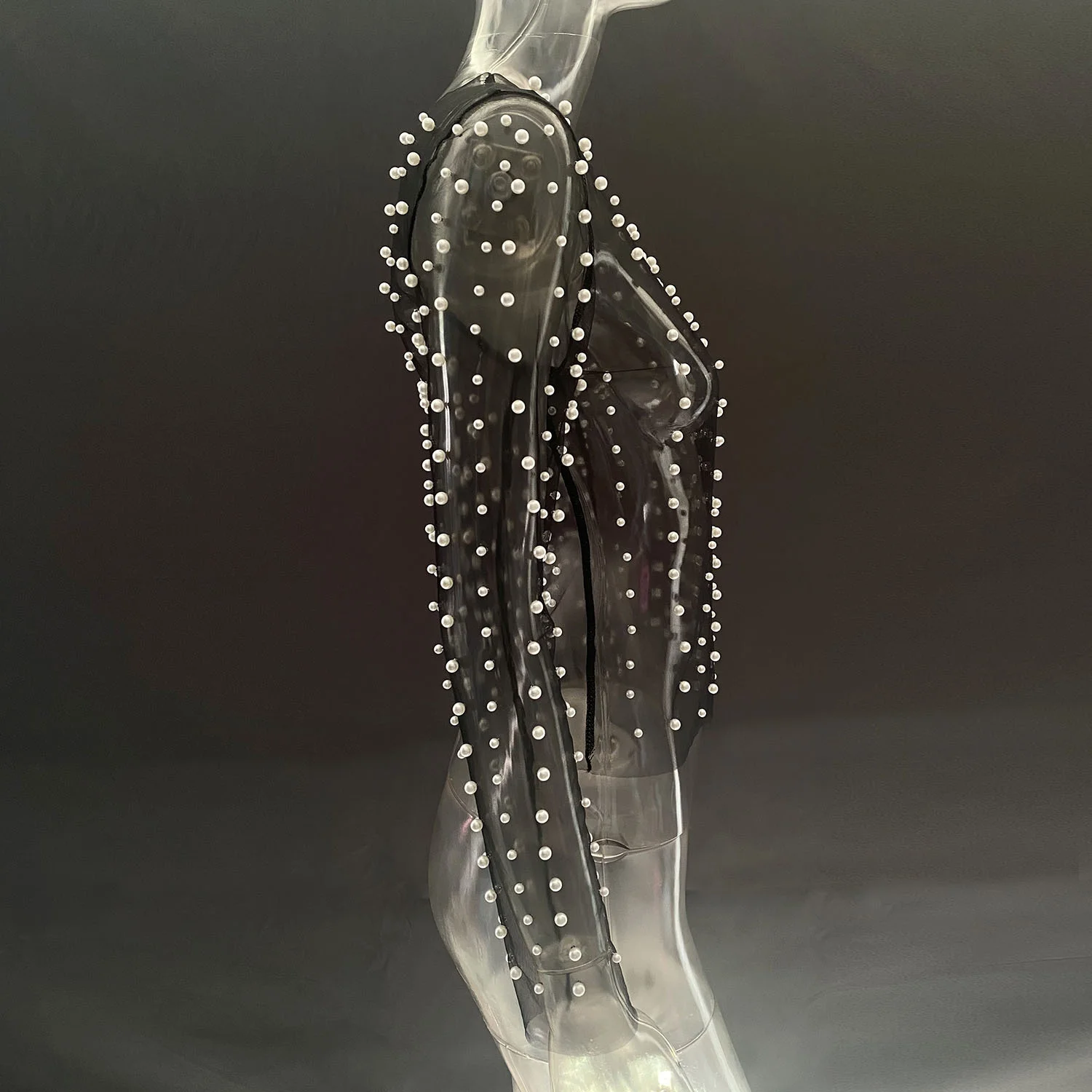 Ootddress Pearl Mesh See Through T-shirt Women Fashion Long Sleeve Pullover Blouse Ladies Summer U Neck Sexy Tee Shirt Tops