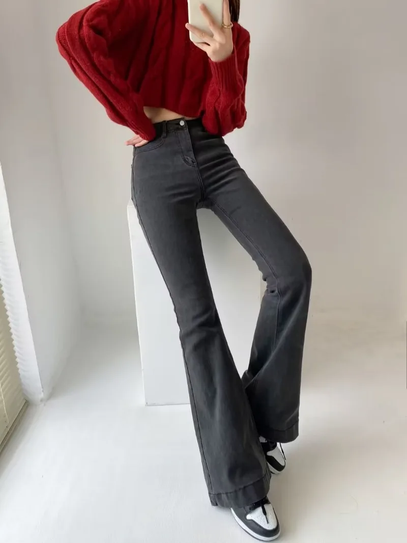 Ootddress Flare Jeans Women Summer Streetwear Bodycon Long Denim Pants 2025 Blue Elastic Fashion Y2K Trousers High Waisted Jeans